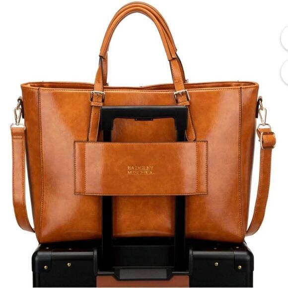 Badgley Mischka Julia Weekender Vegan Leather Camel Large Travel Tote Bag - Picture 2 of 16